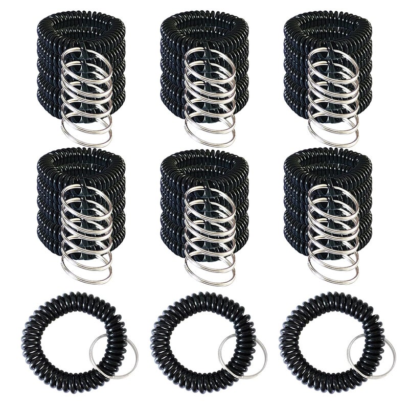 HAMIYELL Pack of 36 Colorful Spring Spiral Wrist Coil Key Chain, Wristband Key Ring (Black) - Image 1